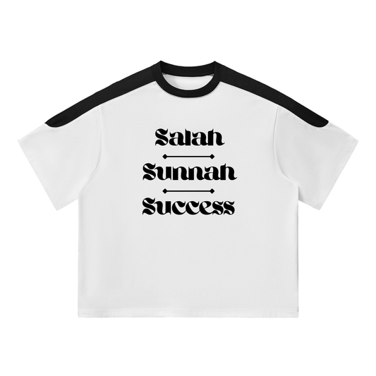 Salah Sunnah Success Two-Tone Oversized Fit T-Shirt - White