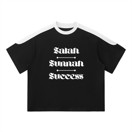 Salah Sunnah Success Two-Tone Oversized Fit T-Shirt - Black
